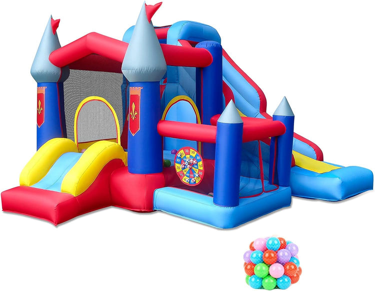 BrstParty Inflatable Bounce House, 6-in-1 Jump & Slide Bouncy House for Kids Outdoor, Kids Bounce House with Blower, Stakes & Repair Kit, Bouncy Castle for Kids Birthday Party