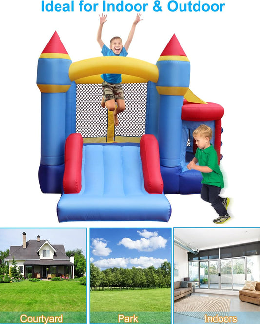 BestParty Inflatable Bounce House, Bouncy House for Kids Outdoor, Inflatable Kids Bounce House with Jumping Ball Pit & Basketball Hoop, Ocean Balls, Blower, Patch Kits, Stakes, Carrying Bag