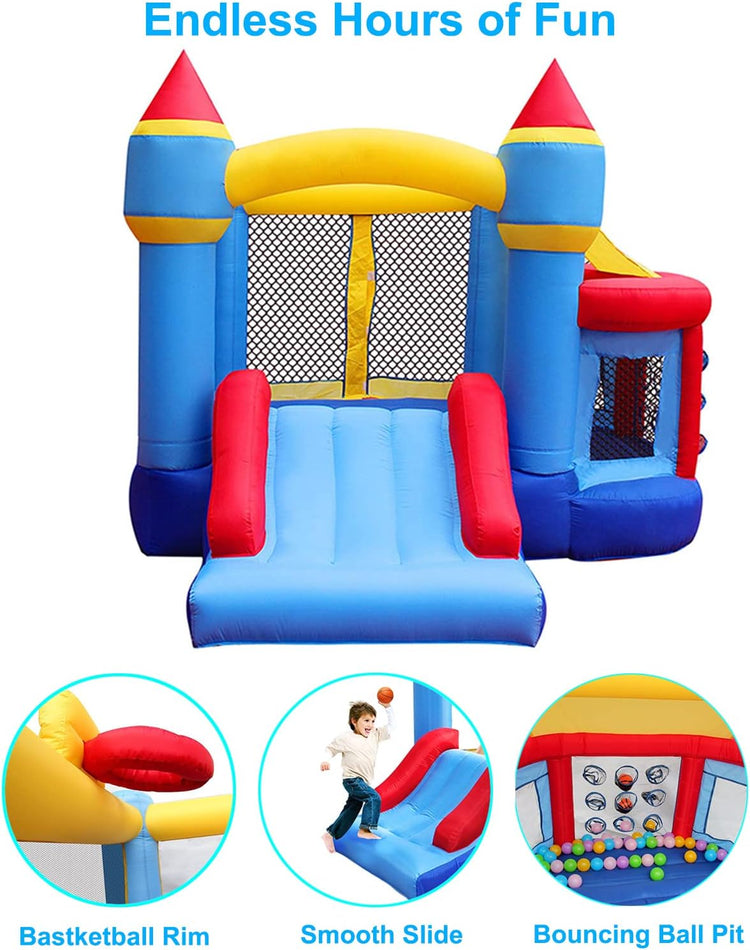 BestParty Inflatable Bounce House, Bouncy House for Kids Outdoor, Inflatable Kids Bounce House with Jumping Ball Pit & Basketball Hoop, Ocean Balls, Blower, Patch Kits, Stakes, Carrying Bag