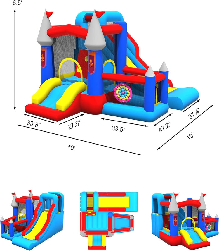 BrstParty Inflatable Bounce House, 6-in-1 Jump & Slide Bouncy House for Kids Outdoor, Kids Bounce House with Blower, Stakes & Repair Kit, Bouncy Castle for Kids Birthday Party