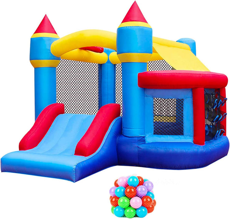 BestParty Inflatable Bounce House, Bouncy House for Kids Outdoor, Inflatable Kids Bounce House with Jumping Ball Pit & Basketball Hoop, Ocean Balls, Blower, Patch Kits, Stakes, Carrying Bag