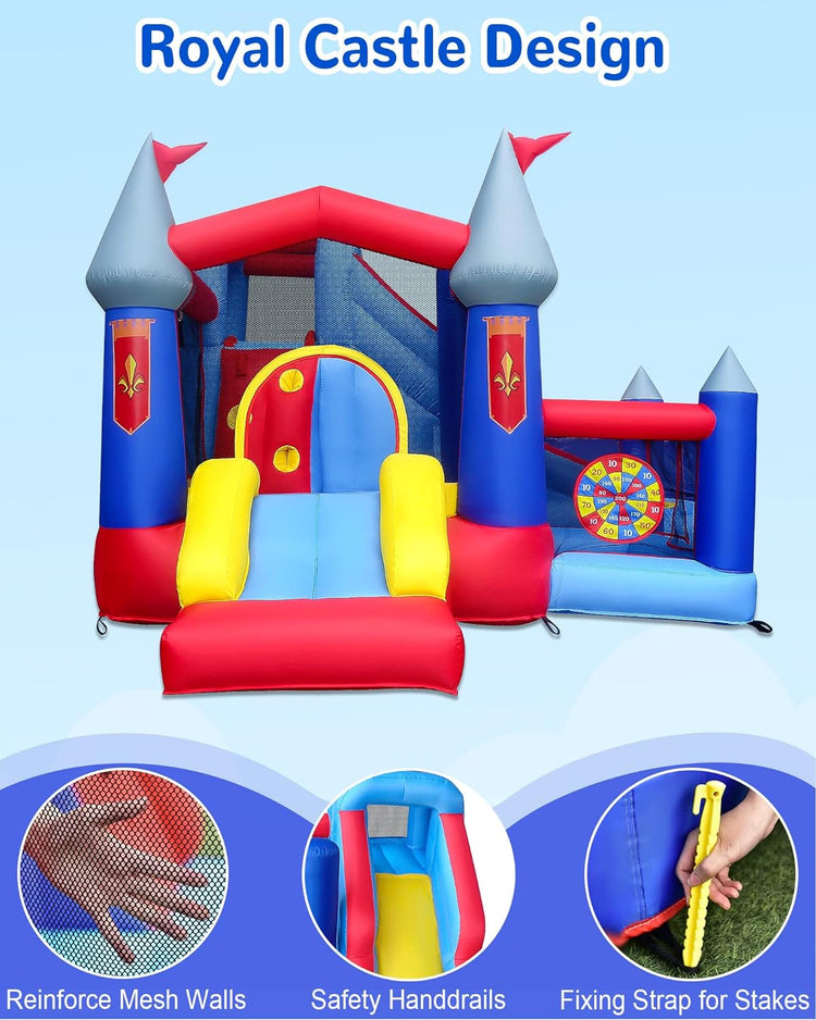 BrstParty Inflatable Bounce House, 6-in-1 Jump & Slide Bouncy House for Kids Outdoor, Kids Bounce House with Blower, Stakes & Repair Kit, Bouncy Castle for Kids Birthday Party