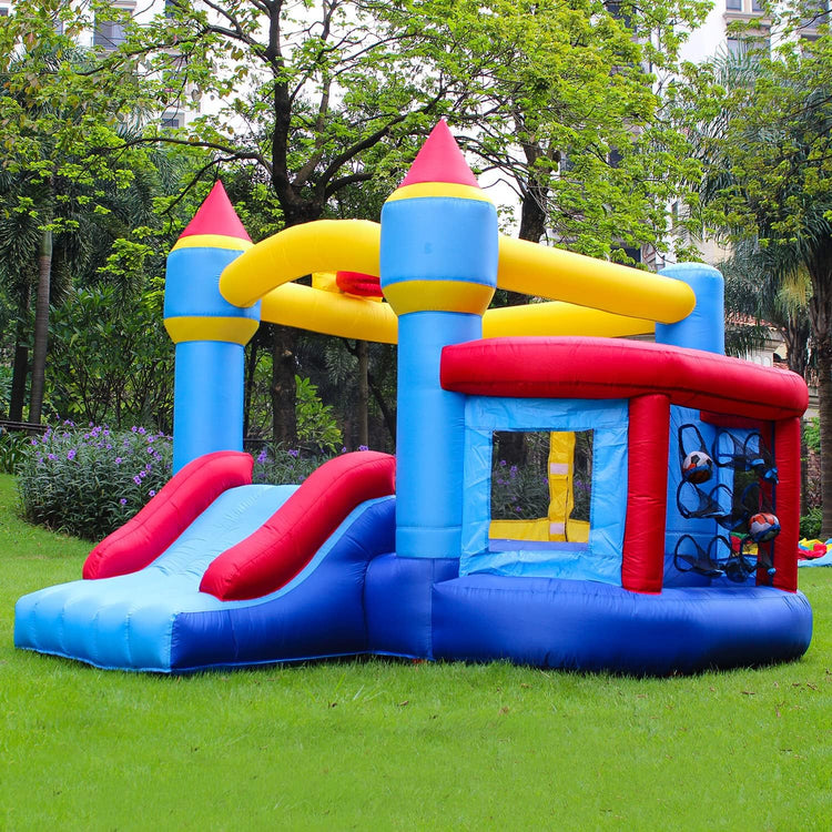 BestParty Inflatable Bounce House, Bouncy House for Kids Outdoor, Inflatable Kids Bounce House with Jumping Ball Pit & Basketball Hoop, Ocean Balls, Blower, Patch Kits, Stakes, Carrying Bag