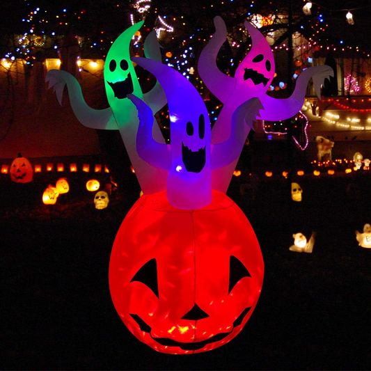 6 Ft Halloween Inflatables Pumpkin Ghosts Combo Blow up Spooky Holiday Flash Lighted Decoration for Indoor Outdoor & Yard Garden Lawn