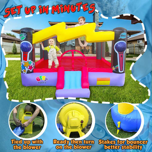 BESTPARTY Kids Pop Star Theme Inflatable Bounce House with Blower