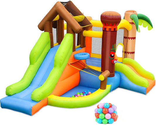 BestParty 5 in 1 Inflatable Bounce House Jump & Slide Jungle Bounce