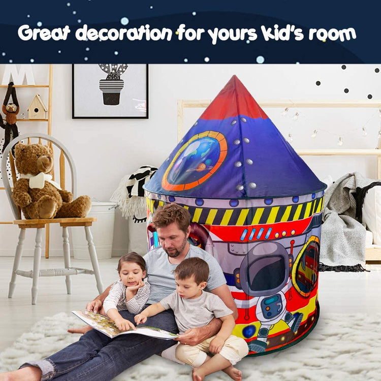 BESTPARTY Rocket Ship Kids Play Tent Indoor Outdoor Pop Up Tent, Kid Playhouse Conveniently Folds into a Carrying Bag, Toys Gifts