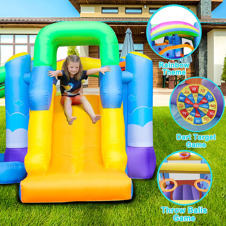 BESTPARTY 7 in 1 Inflatable Rainbow Clouds Bounce House