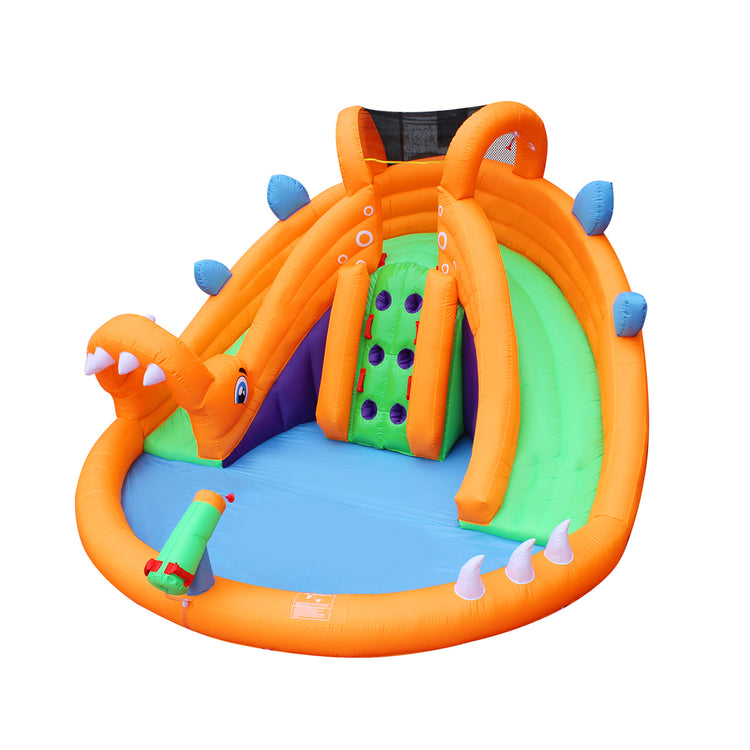 BESTPARTY Inflatable Dinosaur Water Dual Slides with Blower.