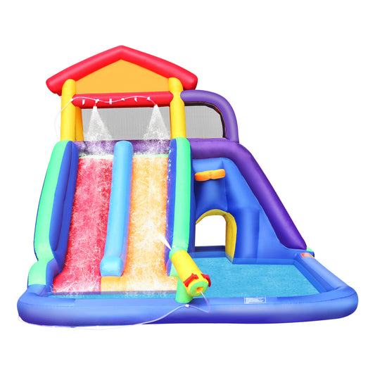 BESTPARTY Inflatable Twins Water Slide, Splash Water Park with Blower.