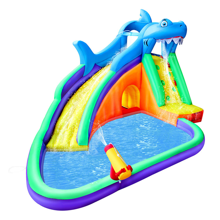 BESTPARTY Inflatable Kids Water Slide, Shark Water Park with Blower.