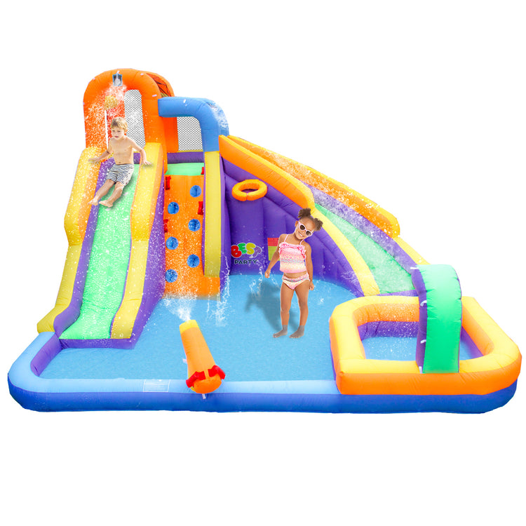 BESTPARTY Inflatable Water Slide, Mini Pool Included Water Park with Blower.