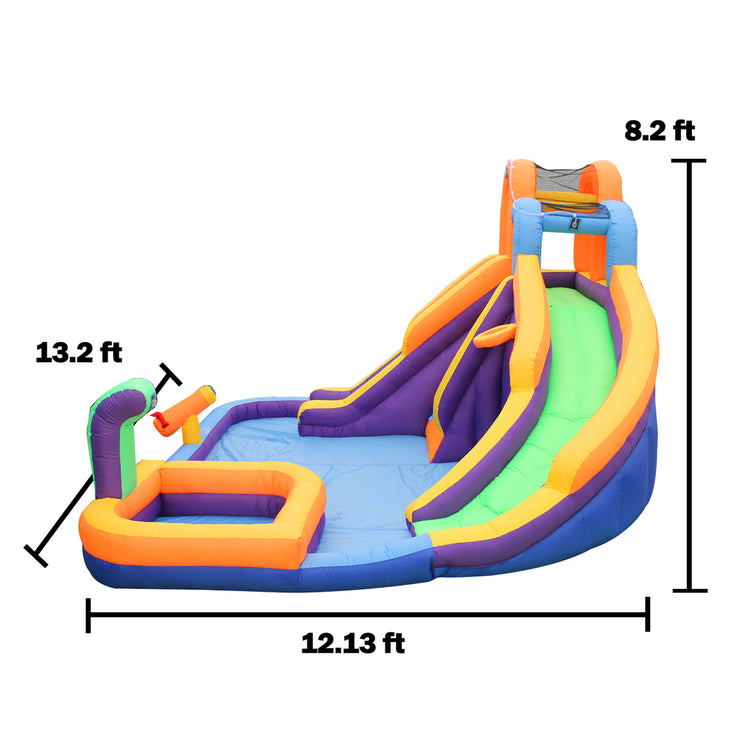 BESTPARTY Inflatable Water Slide, Mini Pool Included Water Park with Blower.