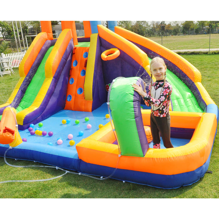 BESTPARTY Inflatable Water Slide, Mini Pool Included Water Park with Blower.